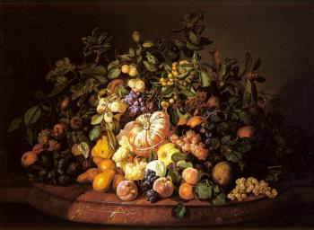 利奧波德 辛諾格爾 A Still Life of Fruit on a Marble Ledge